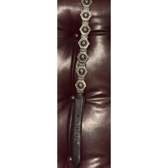 Vintage BRIGHTON Women's Black Leather Concho Belt 1995 Large Up To 34 InchWaist - Picture 5 of 16